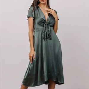 Satin midi dress (bump-friendly)